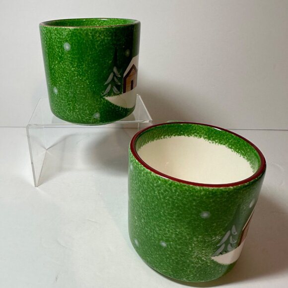 Set of 2 Vintage Macy's The Cellar Christmas Log Cabin Mugs 3.5" Tall - Picture 4 of 6